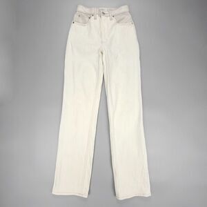 ABERCROMBIE 90s Straight Ultra High Rise Cream with Oat Waistband PU Leather 25